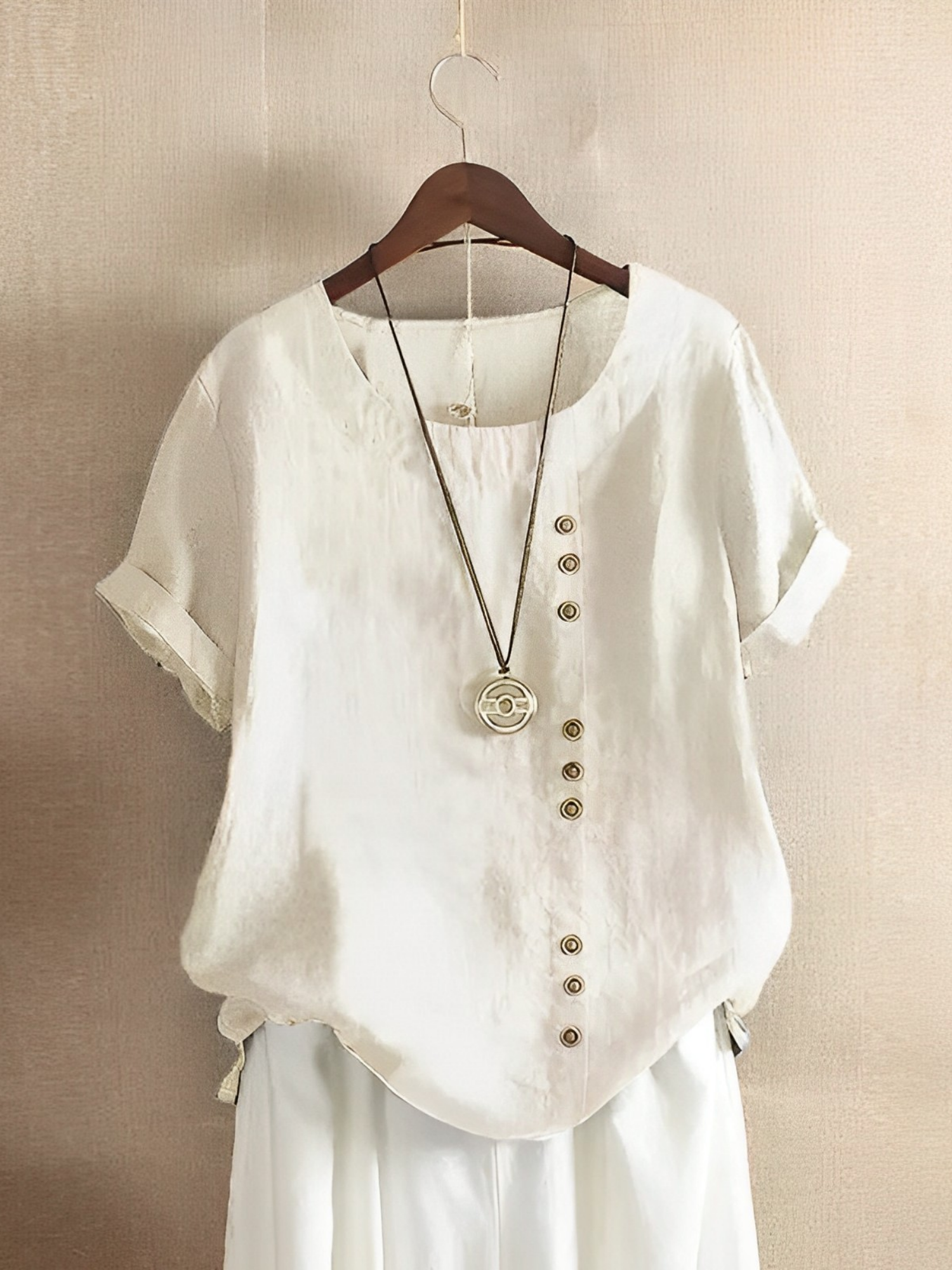 Women's Cotton Linen Blouse Short Sleeve - Vonnera