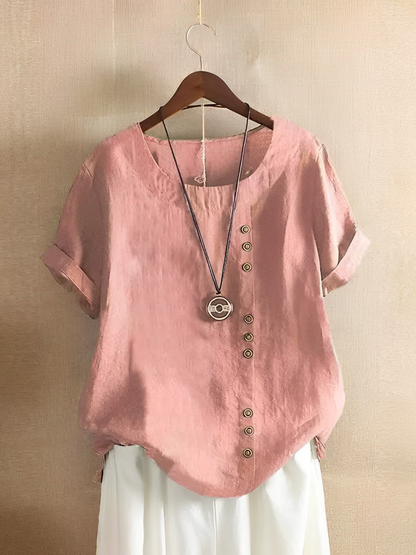Women's Cotton Linen Blouse Short Sleeve