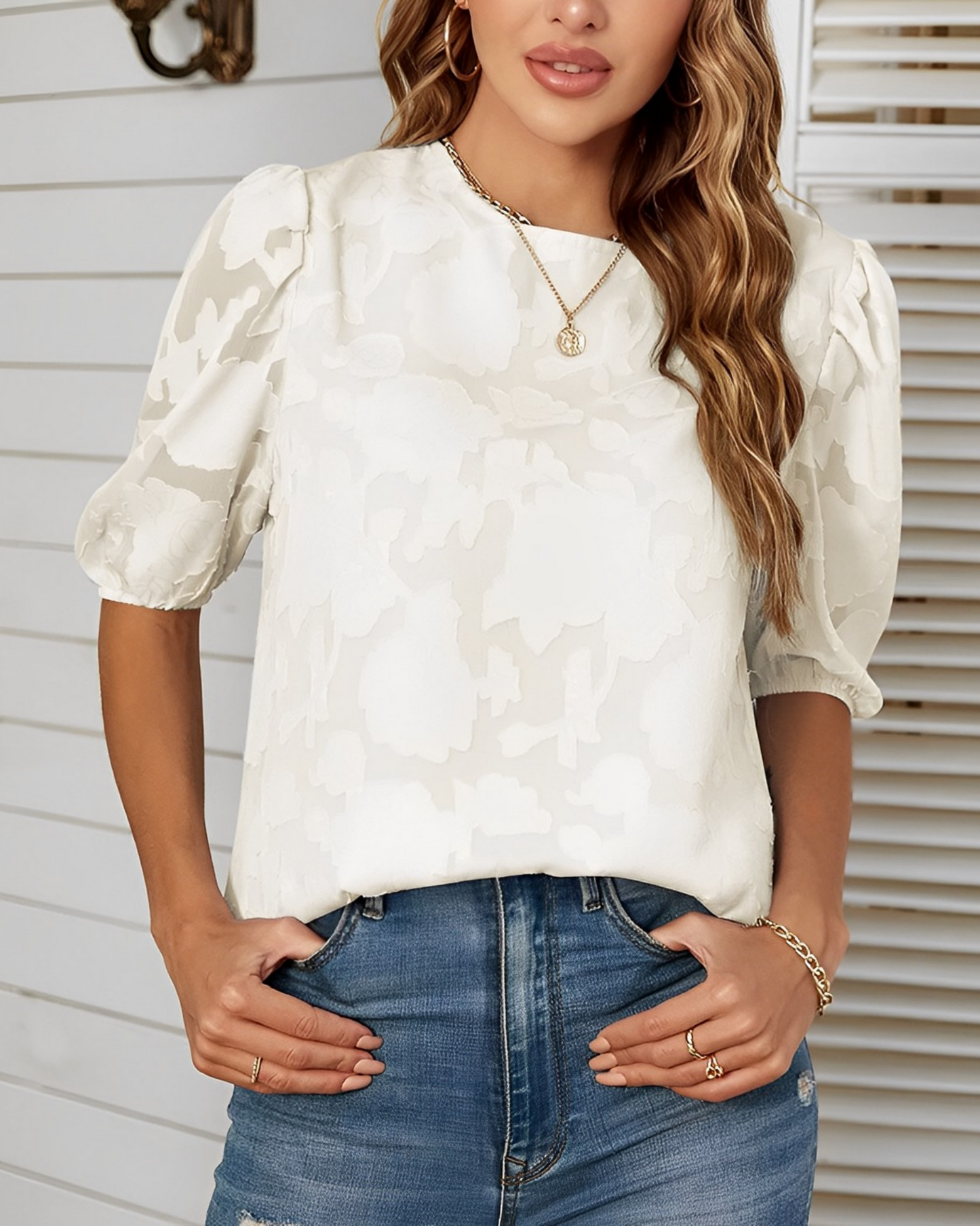 Women's Chiffon Blouse Puff Sleeves