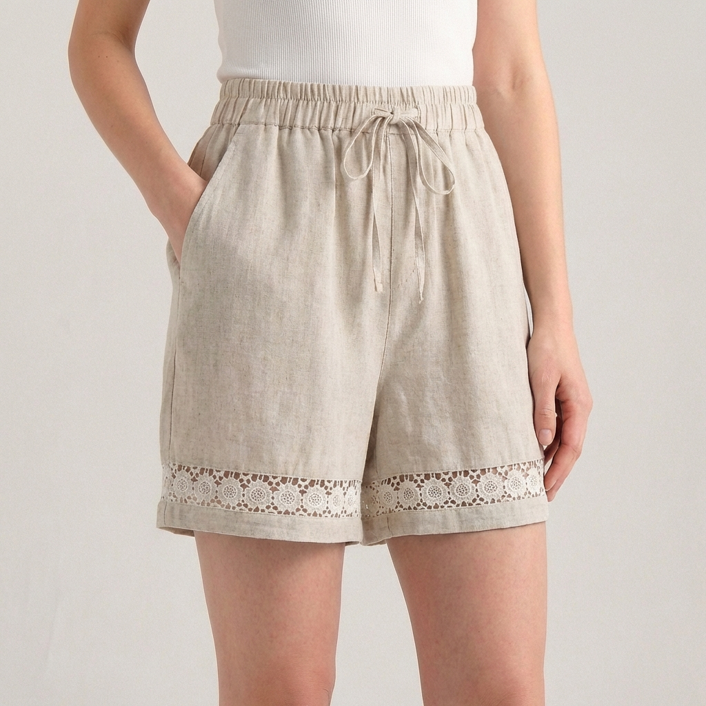 Women's Wide Leg Mini Shorts Lace Drawstring Waist