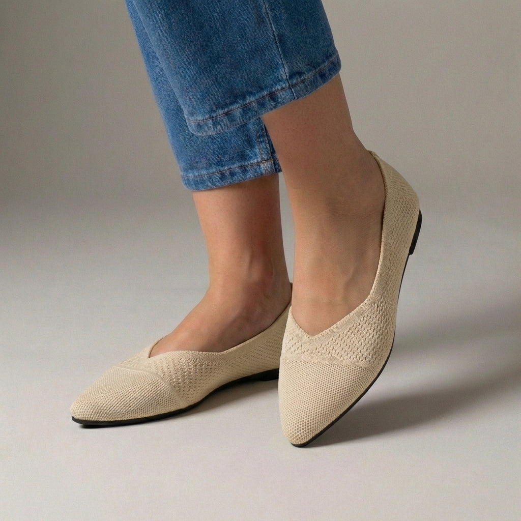Women's Pointed Toe Knit Slip-On Flats Textured Vamp