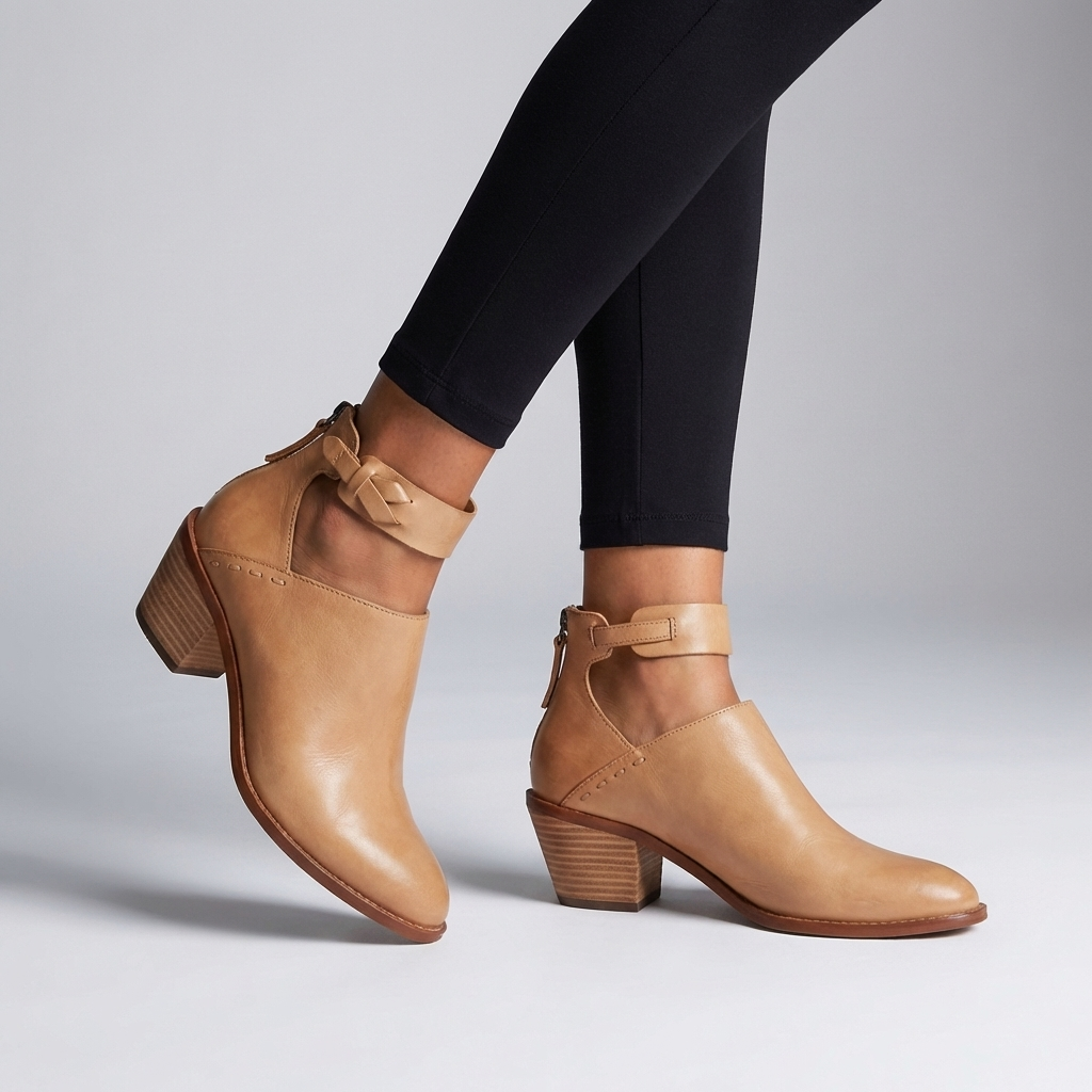 Women's Fitted Ankle Boots Braided Strap Block Heel