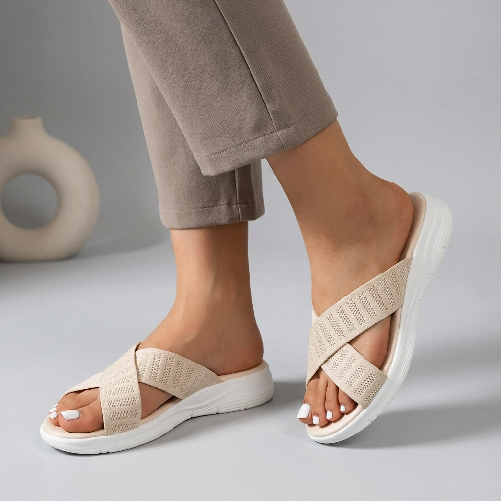 Orthopedic Slide Sandals Cushioned Knit Brown - Vonnera