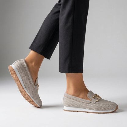 Women's Relaxed Knit Loafers Gold Tone Elevated Platform