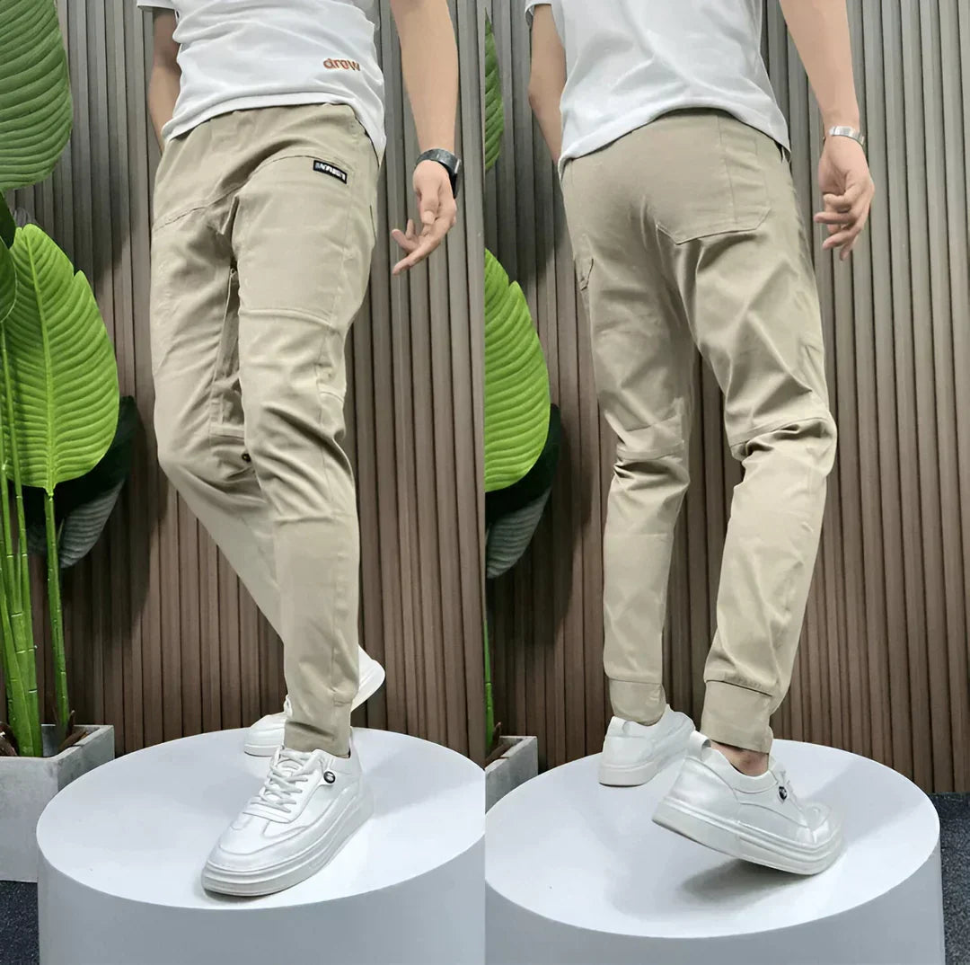 Elastic Cargo Pants Stretchable Mens Khaki - Vonnera