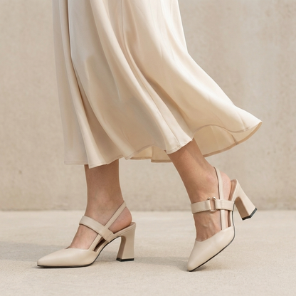 Women's Pointed Toe Slingback Heels Metallic Accent