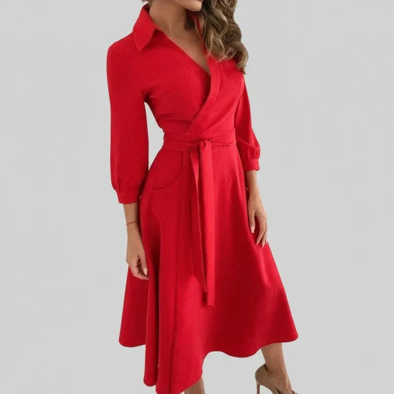 Women's A-Line Midi Dress Belted - Vonnera