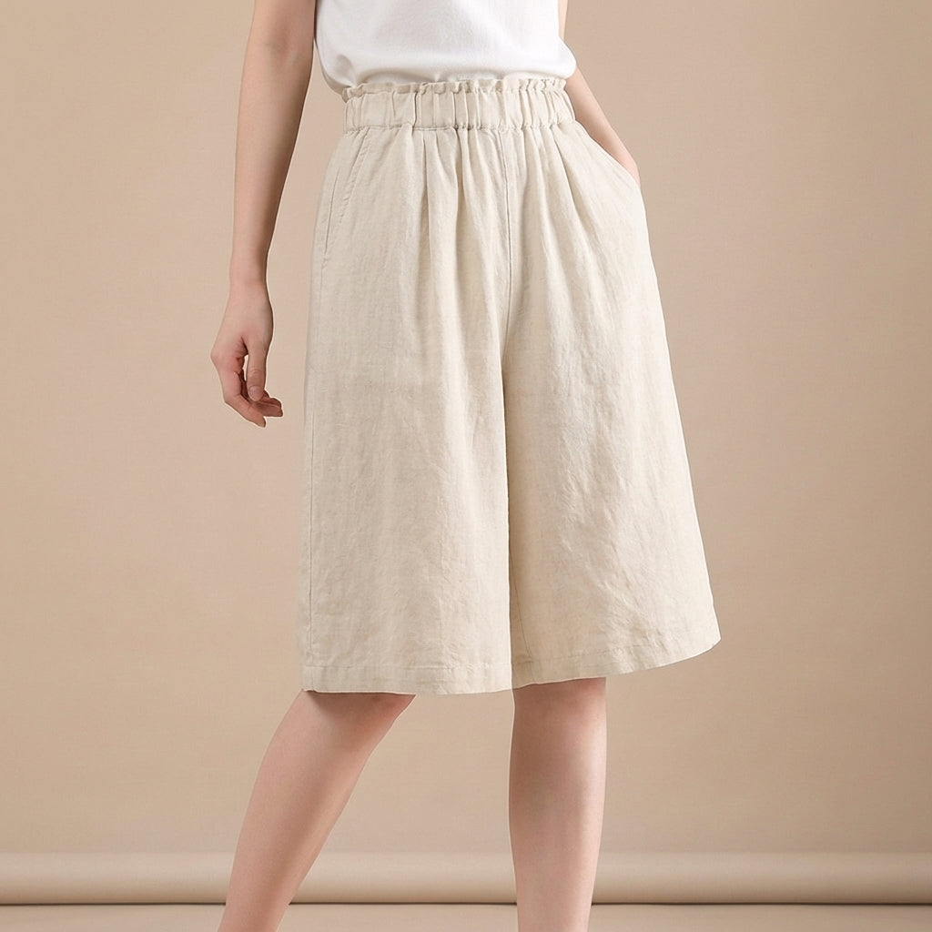 Women's Relaxed Fit Wide Leg Shorts Cotton With Pockets