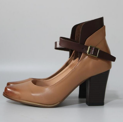 Women's Block Heel Mary Jane Shoes Buckle Strap