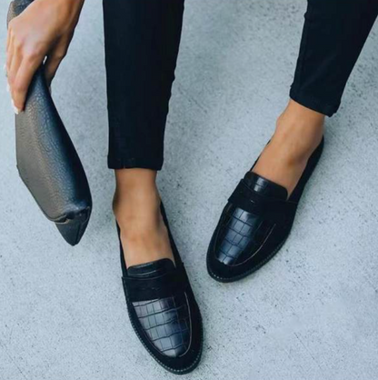 Hannah | Crocodile Texture Loafers for Women Fashion