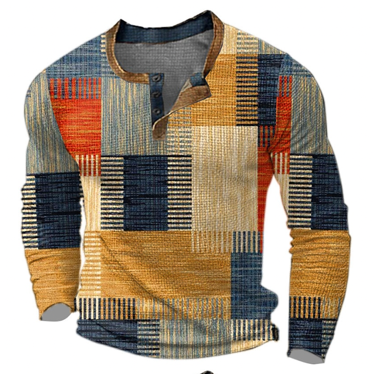 Men's Patchwork Sweater Button Pullover - Vonnera