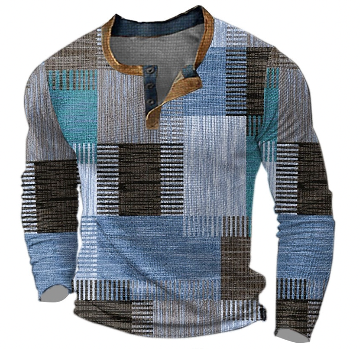 Men's Patchwork Sweater Button Pullover