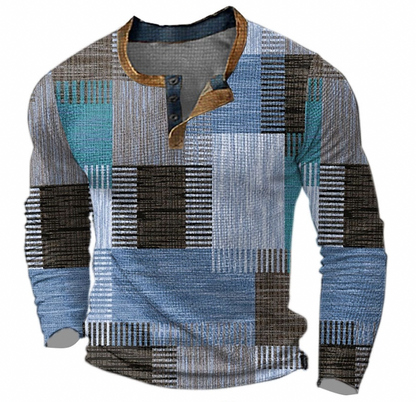 Men's Patchwork Sweater Button Pullover
