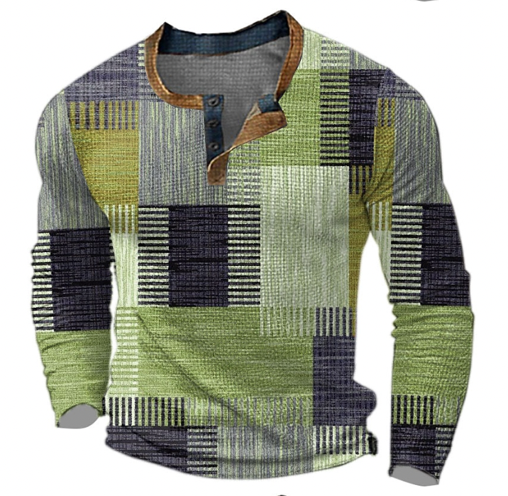 Men's Patchwork Sweater Button Pullover