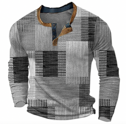 Men's Patchwork Sweater Button Pullover