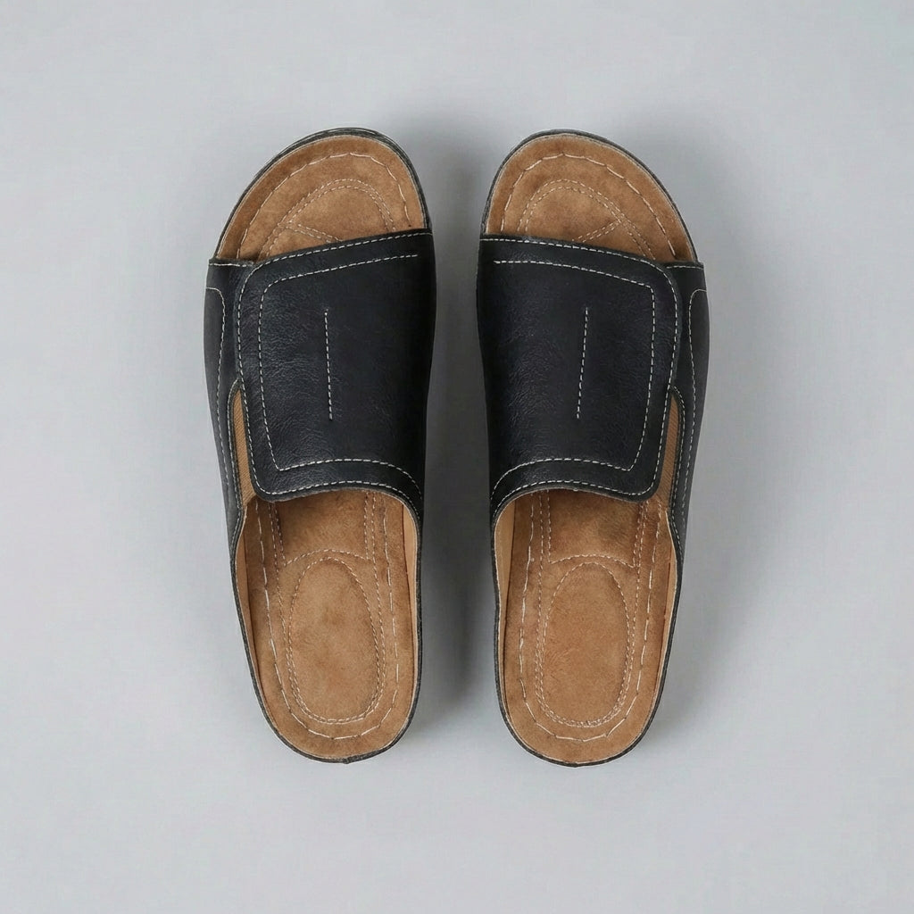 Leather Orthopedic Wedge Sandals Open-Toe Slip-On Design