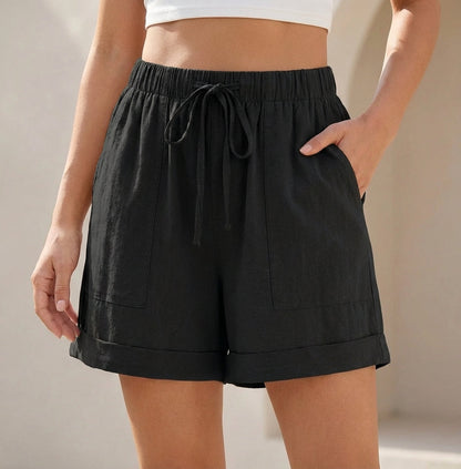 Relaxed Fit Drawstring Shorts Cotton with Pockets - Vonnera