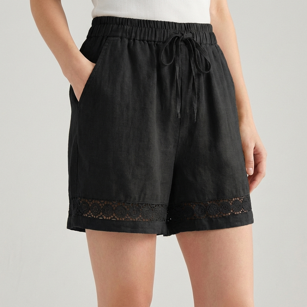 Women's Wide Leg Mini Shorts Lace Drawstring Waist
