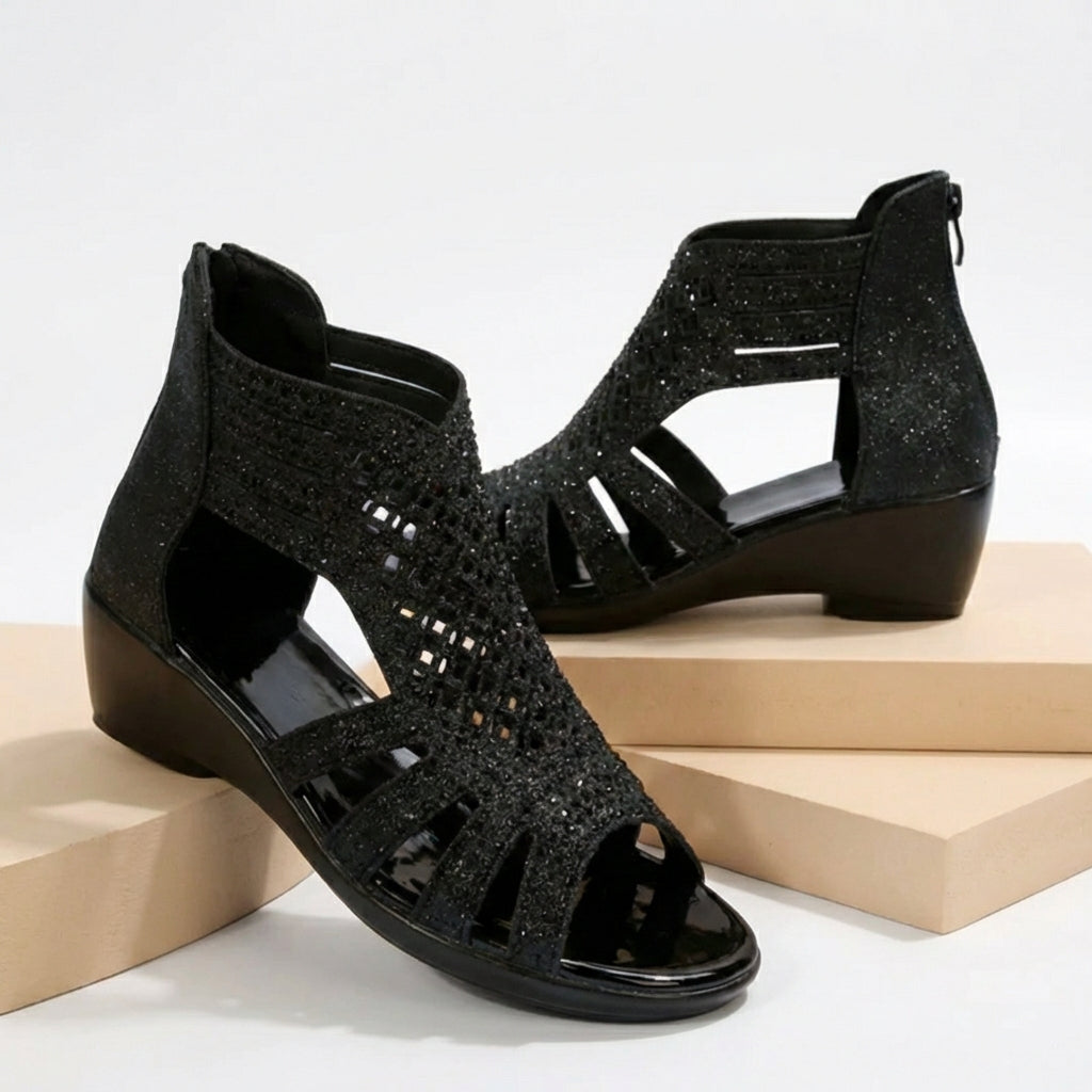Women's Cut-Out Wedge Sandals Back Zipper