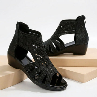 Women's Cut-Out Wedge Sandals Back Zipper