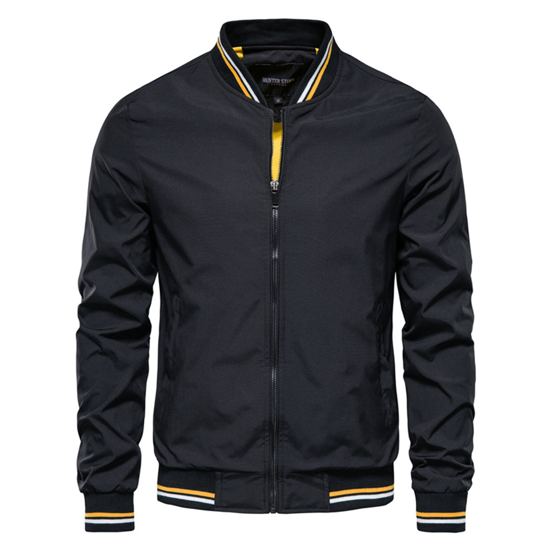Men's Zip-Up Bomber Jacket Ribbed Collar