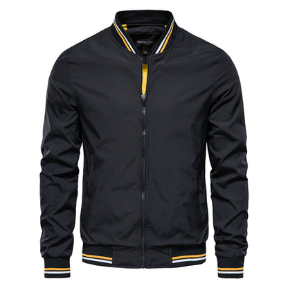 Men's Zip-Up Bomber Jacket Ribbed Collar