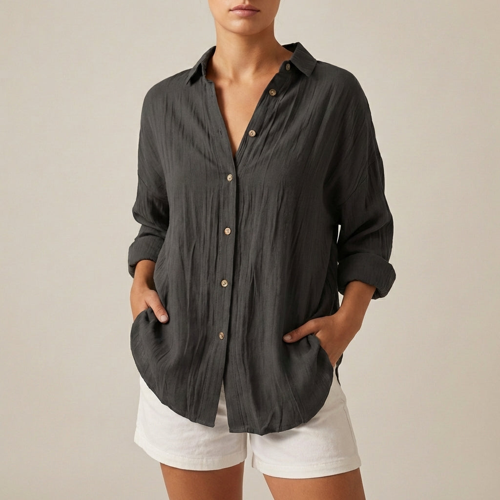 Linen Longline Shirt Relaxed Fit Pleated - Vonnera