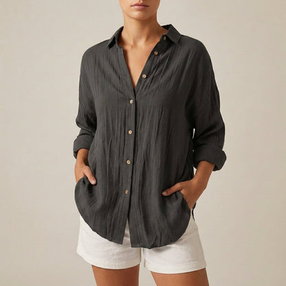 Linen Longline Shirt Relaxed Fit Pleated - Vonnera