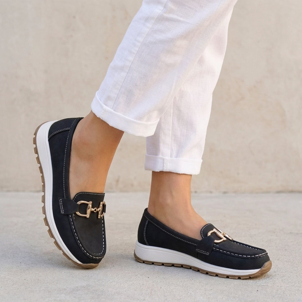 Slip-On Loafers Leather Platform Sole Brown - Vonnera