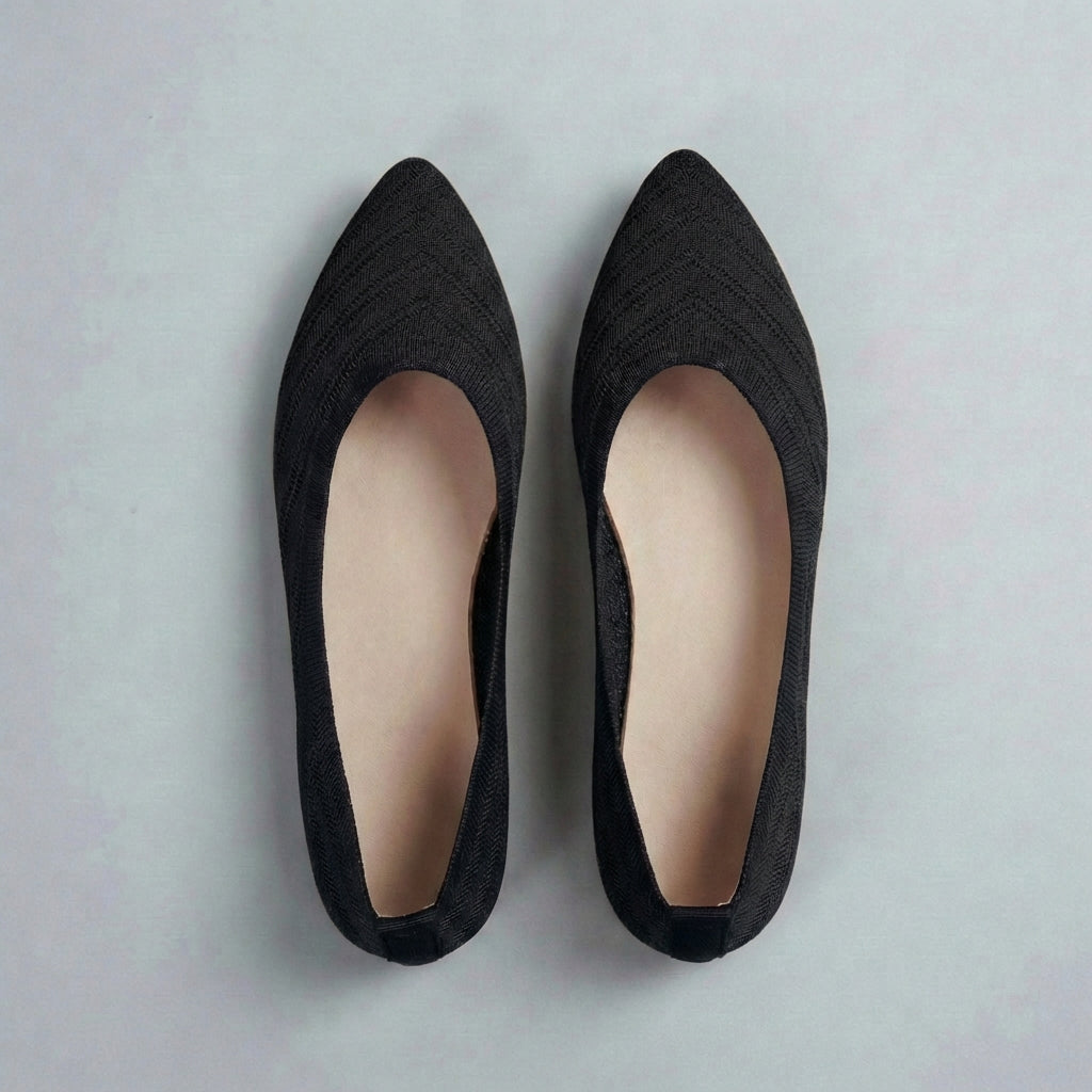Women's Textured Knit Slip-On Flats Pointed Toe Black