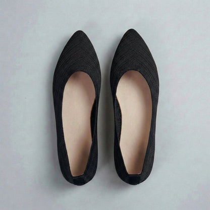 Women's Textured Knit Slip-On Flats Pointed Toe Black