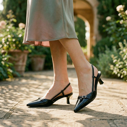 Women's Slingback Pumps Kitten Heel with Buckle