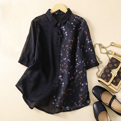 Lila Two-Tone Linen Blouse