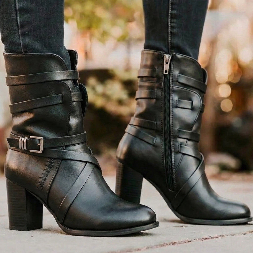 Women's Mid-Calf Boots Leather Comfortable Brown - Vonnera