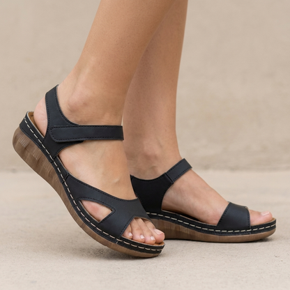 Women's Contoured Wedge Sandals Adjustable Ankle Strap Cut-Out Detail - Vonnera