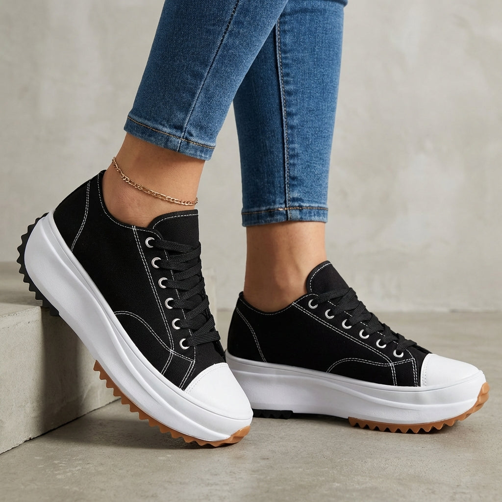 Orthopedic Platform Sneakers Canvas Contrast Toe Cap - Vonnera