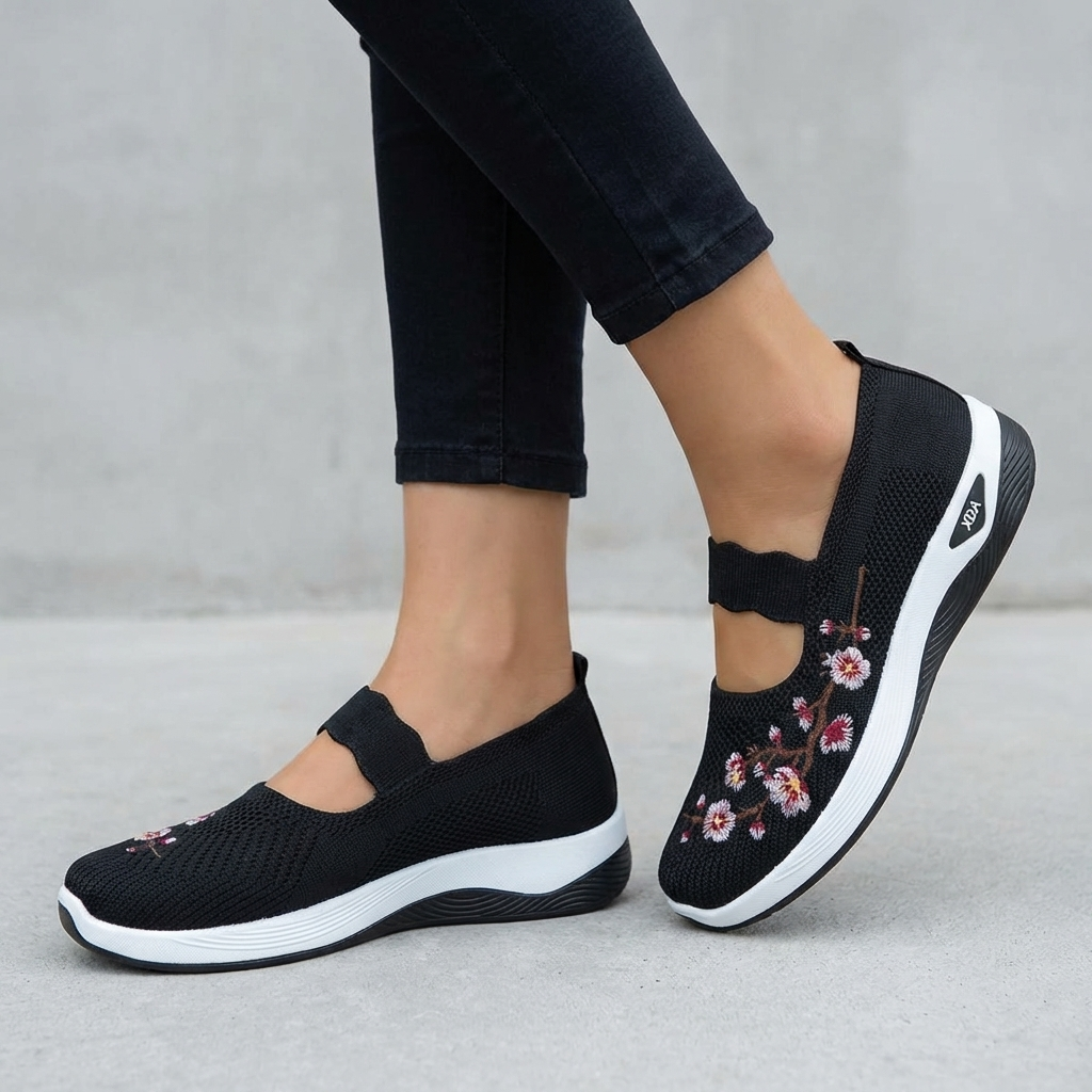 Women's Mesh Mary Jane Flats Floral Embroidery - Vonnera
