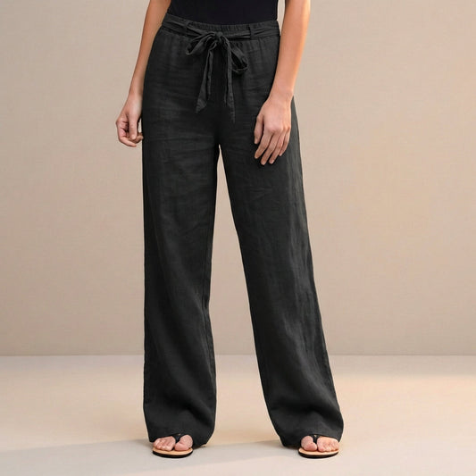 Women's High Waist Wide Leg Trousers Self Tie Waist - Vonnera