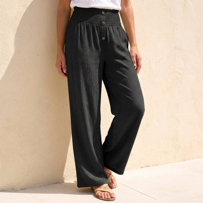 Women's Relaxed Wide Leg Pants Shirred Waistband - Vonnera