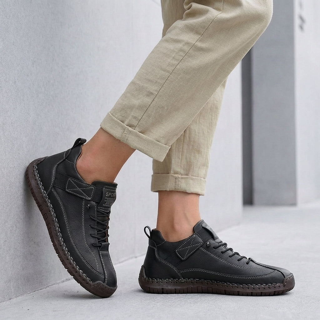 Mens Lace Up Sneakers Leather Moc Toe Brown - Vonnera