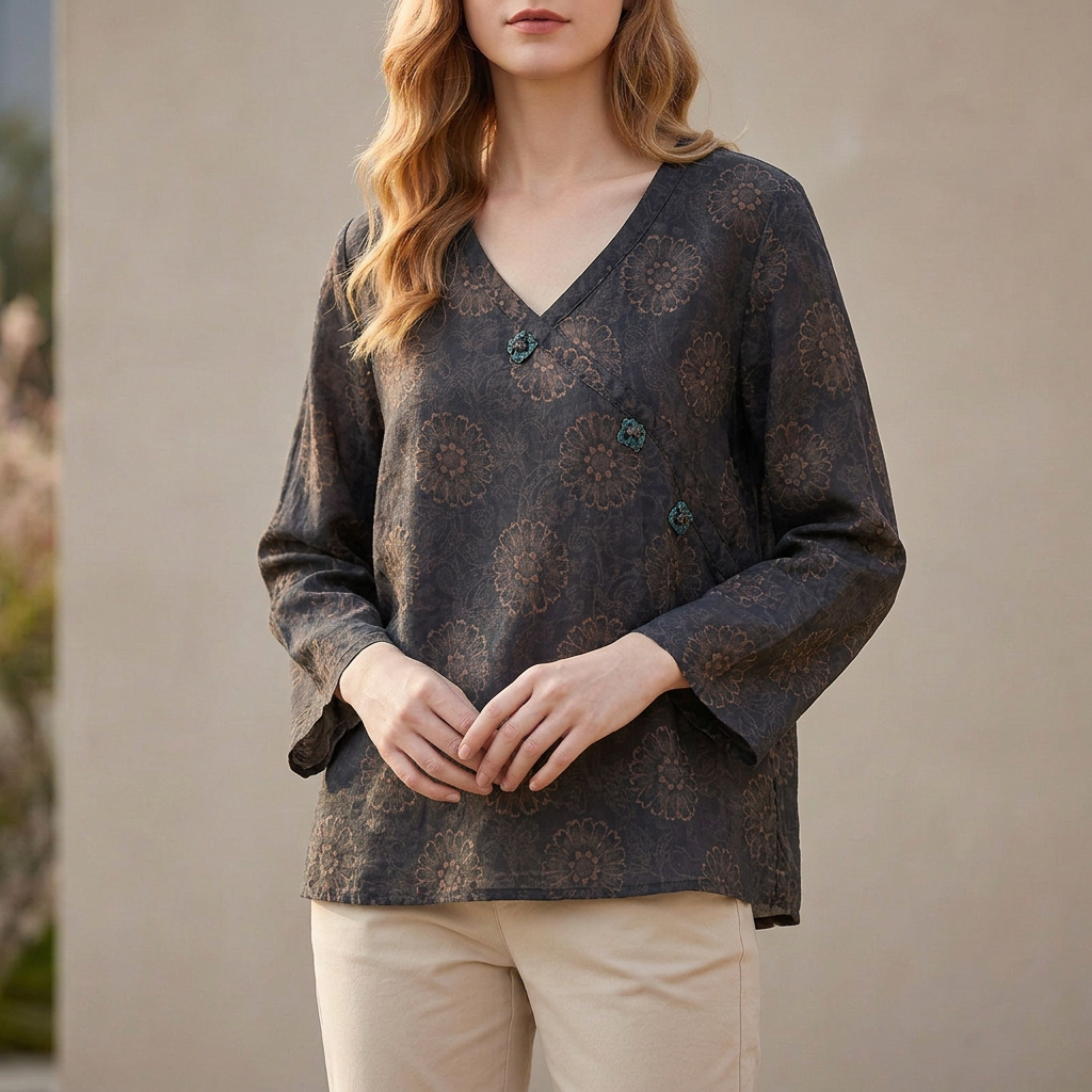 Women's Relaxed Fit Crosswrap V-Neck Blouse