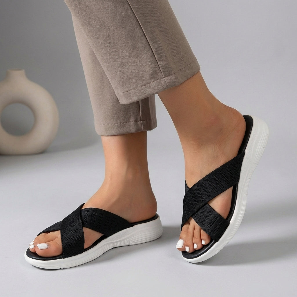 Orthopedic Slide Sandals Cushioned Knit Brown