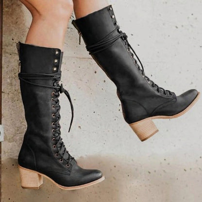 Women's Knee-High Boots Lace-Up Block Heel - Vonnera