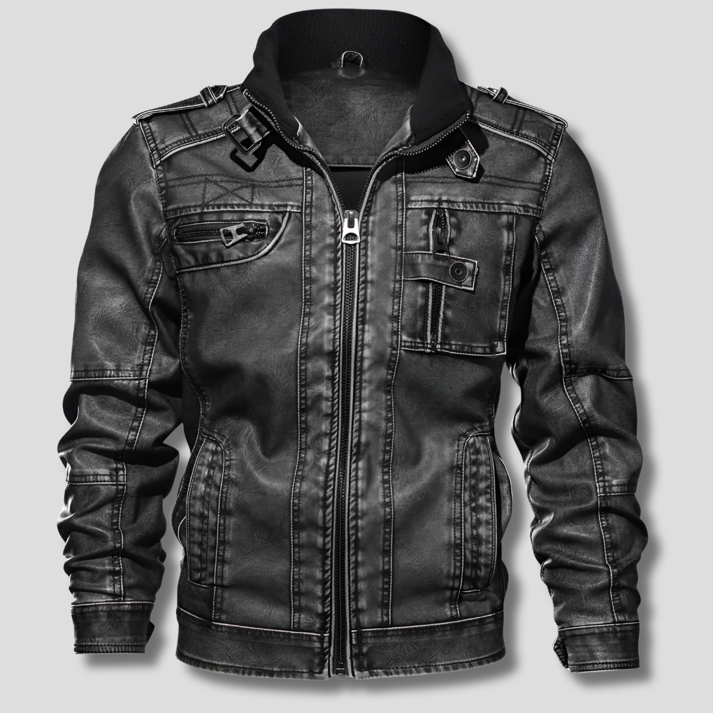 Men's Leather Jacket Black - Vonnera