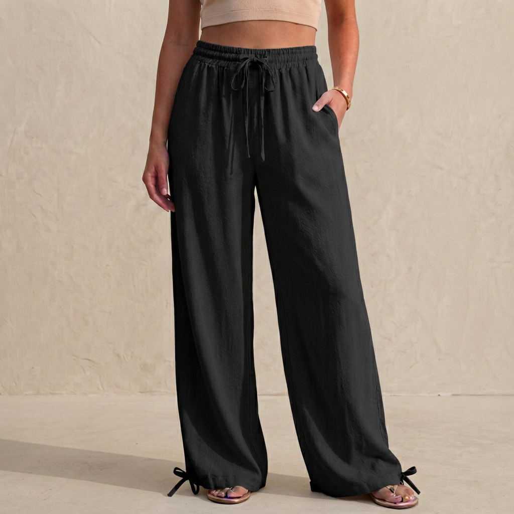 Women's Wide Leg Trousers Drawstring Ankle Tie - Vonnera