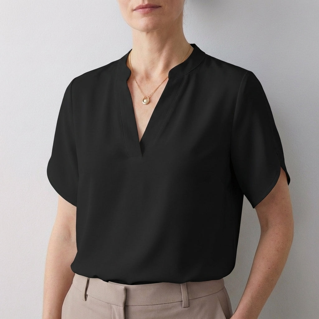 Dionne Women's Relaxed Fit V Neck Blouse Split Sleeves