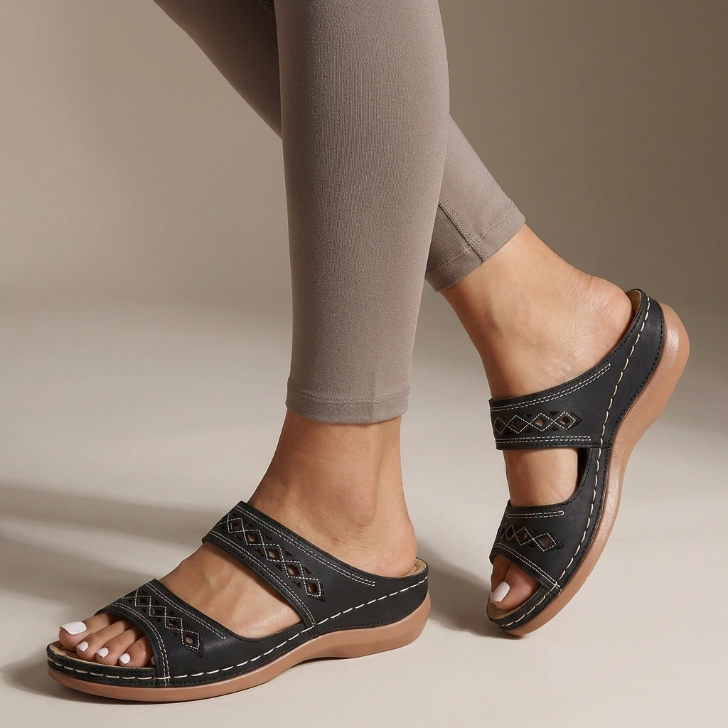 Women's Orthopedic Wedge Sandals Leather Cut-Out Strap Detail