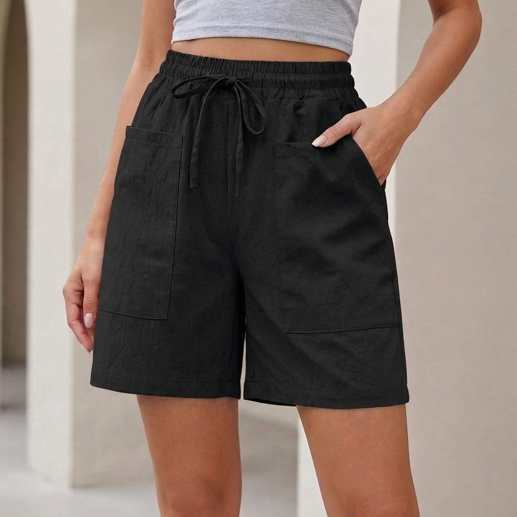 Relaxed Fit Shorts Drawstring Waist Textured Finish