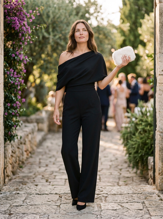 Women's One-Shoulder Jumpsuit Wide-Leg Silhouette - Vonnera