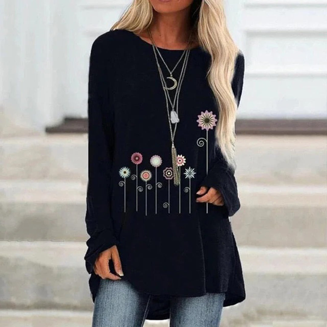 Women's Embroidered Sweatshirt Soft Floral Black